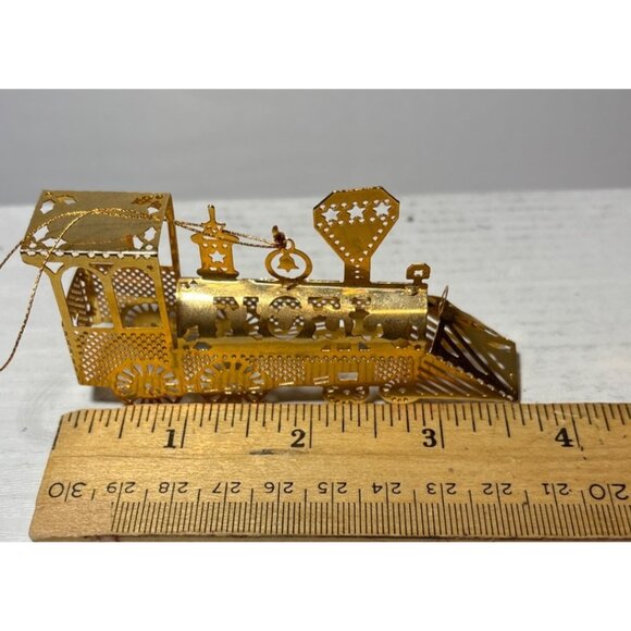 Vintage Gold Plated Brass Train Ornament Noel Christmas Decoration - Picture 6 of 6